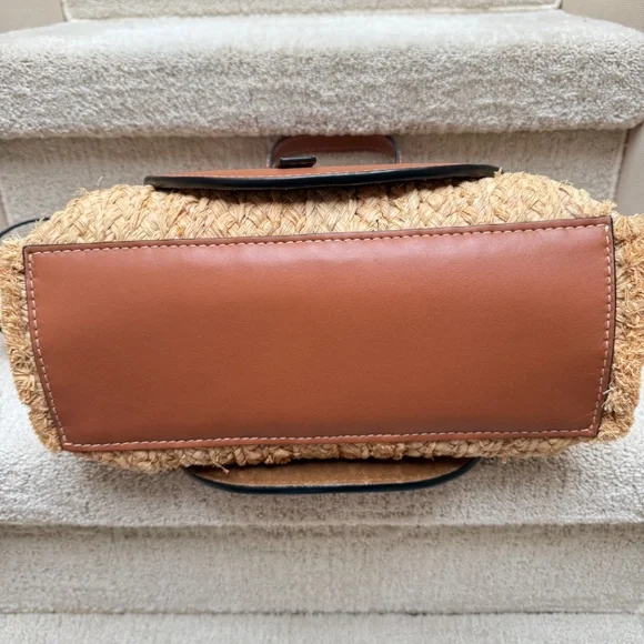 Loewe Dual Gate Satchel in Raffia & Brown Leather - Picture 3 of 8